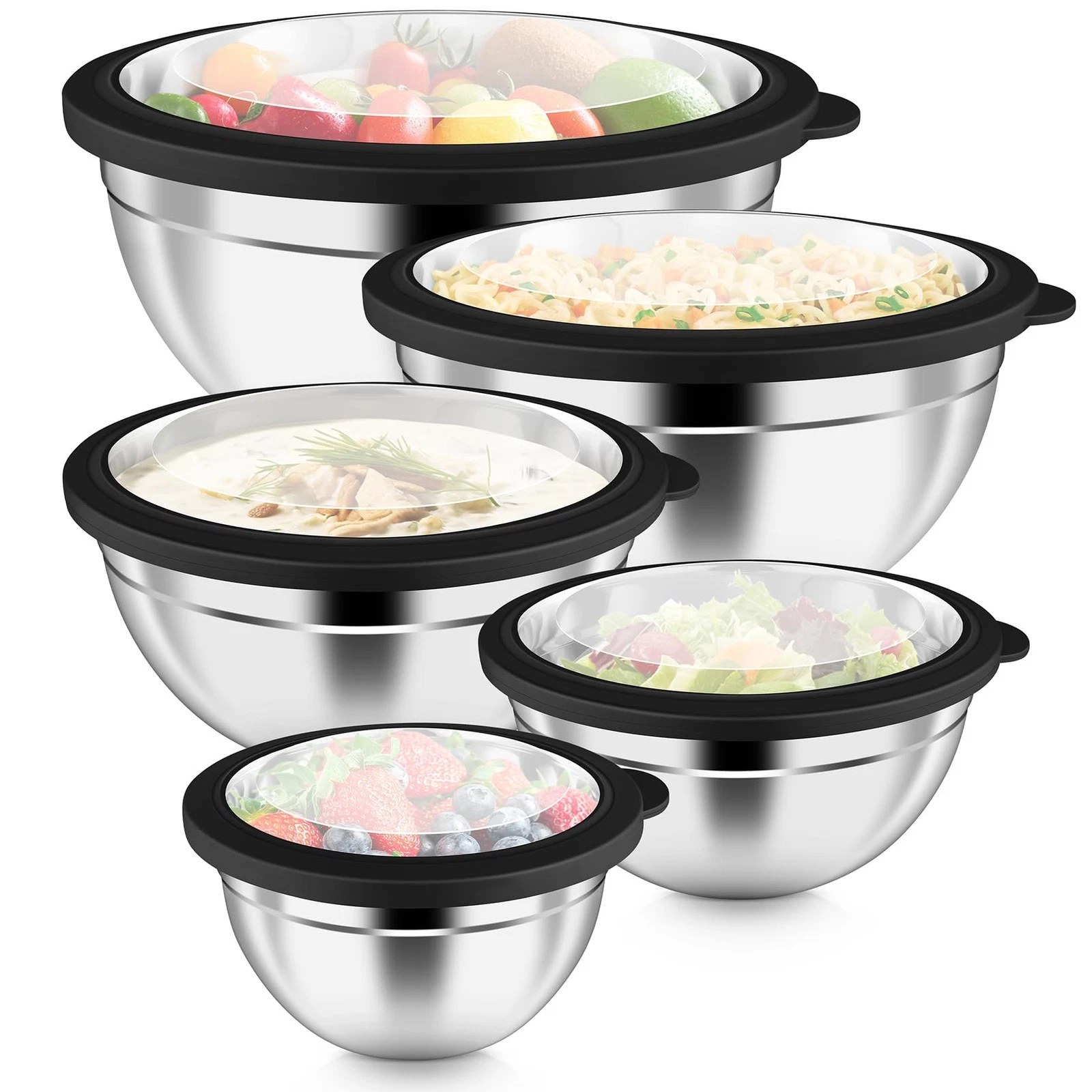 Mixing Bowl with Visible Airtight Lid Set of 5 10-Piece Stainless Steel Nesti...
