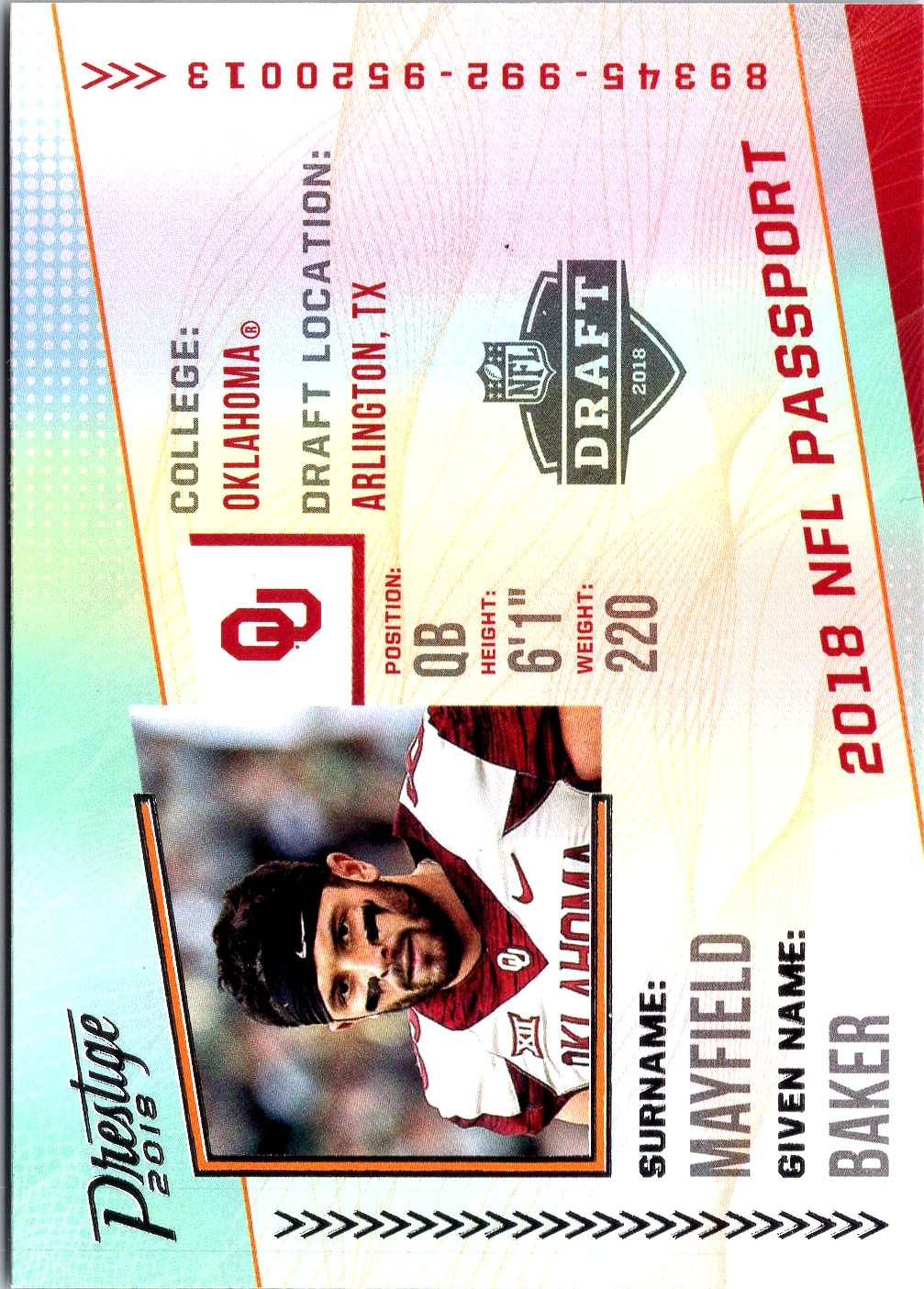 Baker Mayfield Panini Prestige NFL Passport #PPBM Base