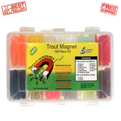 Leland Lures Trout Magnet Softbait and Jig Kit Assorted Colors, 150 Count