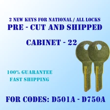 D501A-D750A. Pair of replacement keys for All Locks / National locks, Cut 2 Code