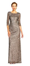 Adrianna Papell Women's 3/4 Sleeve Scoop Back Beaded Gown. Size 4