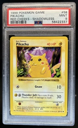 1999 Pokemon Shadowless Pikachu Red Cheeks #58/102 PSA 9