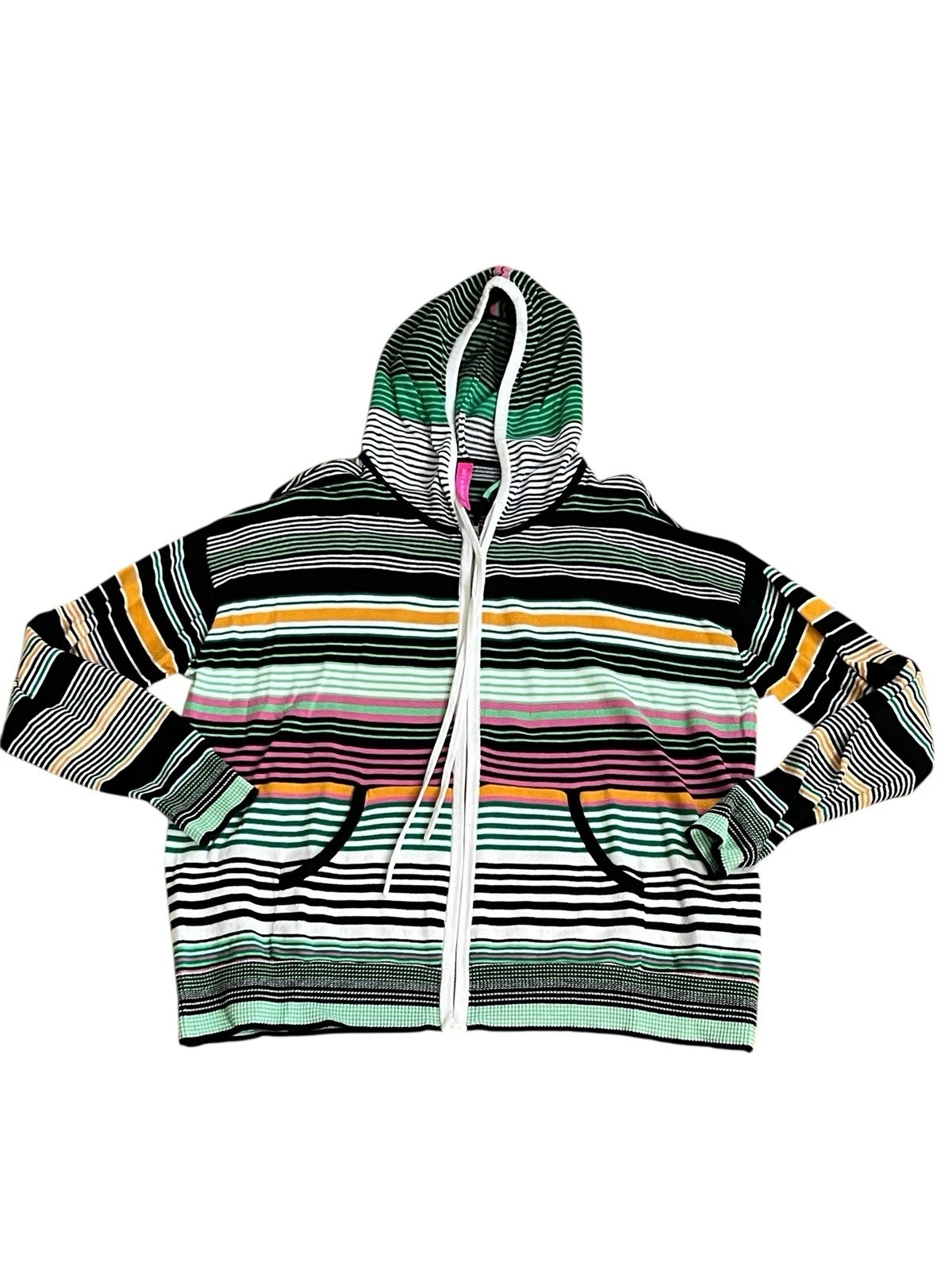 Zaket & Plover Stripe Zip Up Azure Hoodie Multicolor Lightweight Womens M