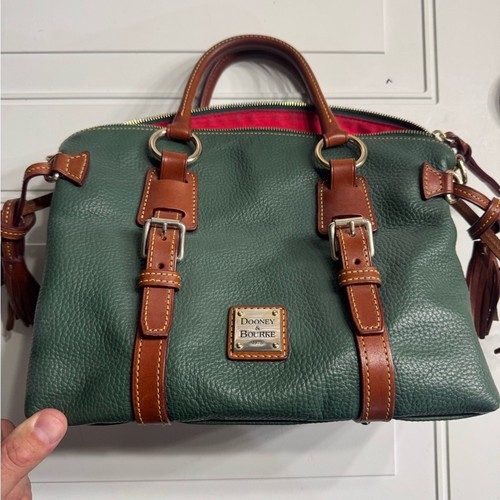 Cartera Bristol de cuero granulado Dooney & Bourke 2 vías verde marrón excelente