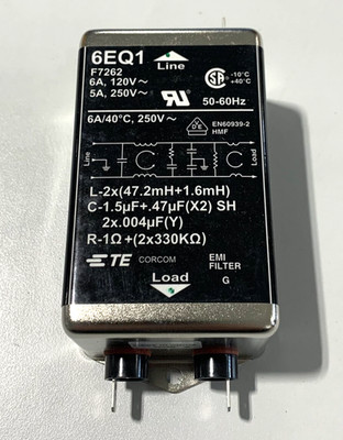 TE Connectivity Corcom 6609048-5 EMI Filter 6EQ1=F7262 6A 120V, 50/60Hz *OEM NEU