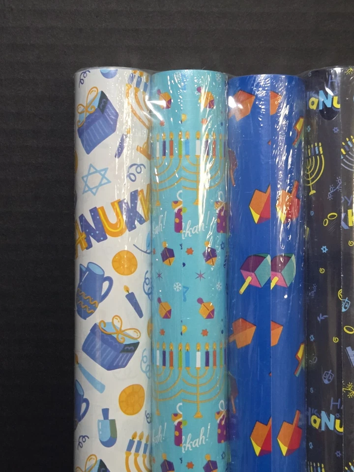 Lote Set 4 Rollos Hanukkah Envoltura Regalo Calidad Dreidel Menorah  Foto 3 de 4