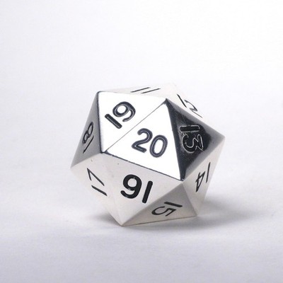 Massive! Solid Metal Jumbo 35mm d20 Spin Down Life Counter Dice Die Chrome Si...