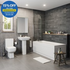 Bathroom Suite Pedestal Basin Sink Close Coupled Toilet & Straight Bath Bathtub