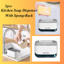2in 1  kitchen Soap Dispenser With Sponge Rack, Kitchen Dishwashing