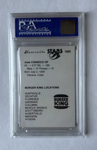 PSA 9 1985 Huntsville Stars #44Jose Canseco Team Issue Oakland Athletics - Picture 2 of 2
