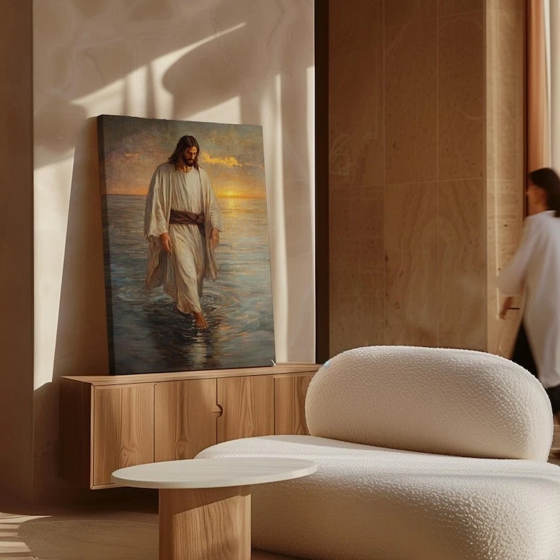 Jesus Walking on Water Poster Art - Serene Christian and Prince of Peace. POster - Image 2 of 4