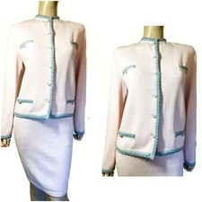 Excellent St John Santana Knit Pink w Gray Executive Skirt Jacket Suit sz 12