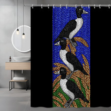 Duck Shower Curtain, Blue Wavy Background, Bird Print