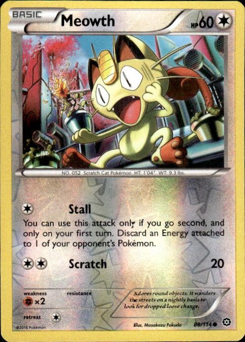 Pokemon Reverse Holo Meowth XY - Steam Siege 88/114 LP