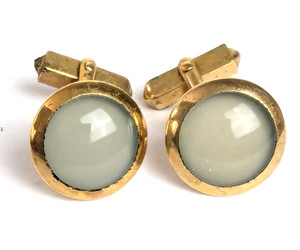 Authentic Vintage Swank Round Moonstone Gold Plated Cufflinks MCM