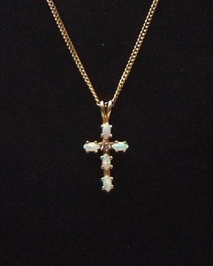Authentic Vintage 925 Sterling Silver Gold Plated Marquise Fire Opal Cross Pendant Necklac