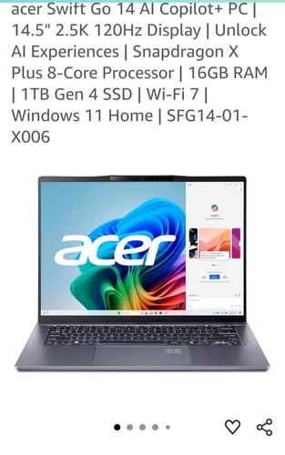  Acer Aspire 14" AI Copilot+ PC SFG14-01-X006 14.5" 