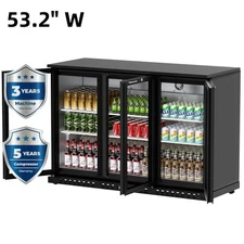 Commercial Back Bar Cooler 3 Glass Door Beer Bottle Case Refrigerator 53.2" W