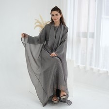 Rhinestone Long Dress Maxi Robe Abaya Dubai Women Kaftan Muslim Batwing Sleeve