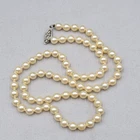 Vintage Champagne Faux Pearl Glass Bead Necklace Estate Costume Jewelry 18"