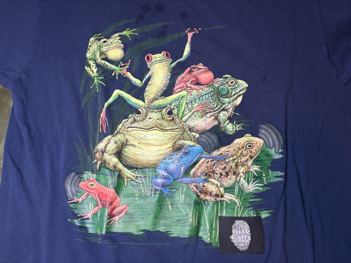 Vintage Frog Nature Shirt Mens XL Blue 90s Wild Oats Animal