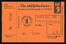 Berlin 2x Eintrittskarte u.a. Kabarett Die Wühlmäuse Theater Lutherstraße 1964