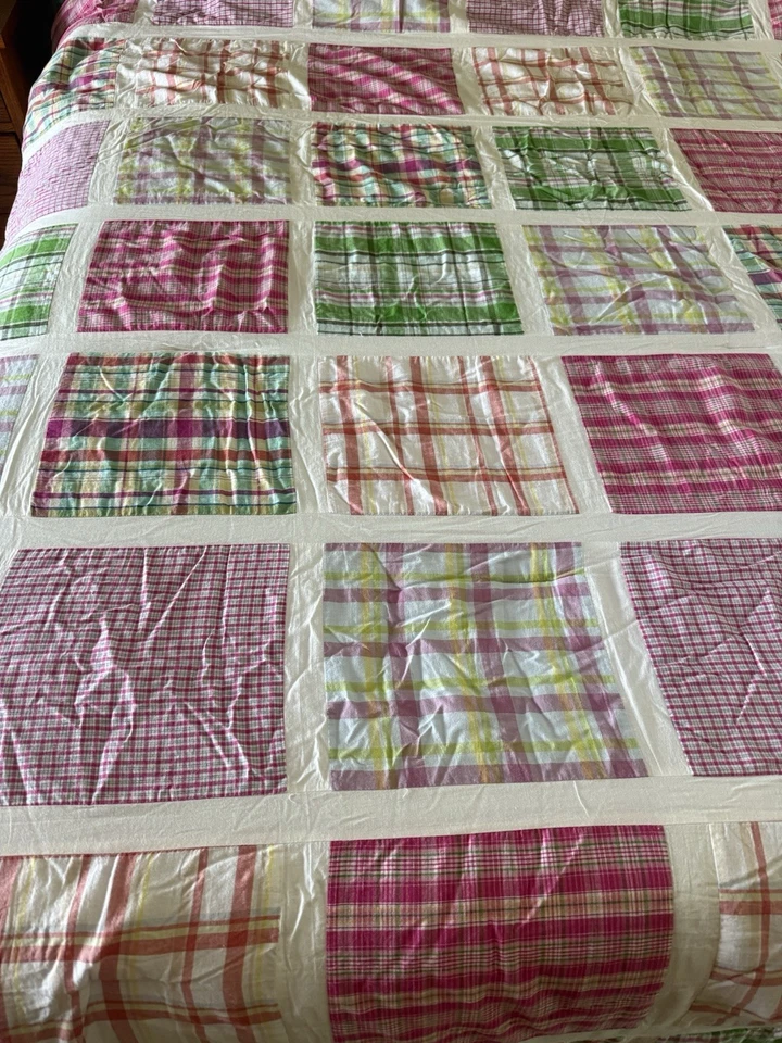 EDREDÓN A CUADROS NAUTICA COMPLETO/QUEEN PATCHWORK Y 2 FUNDAS ROSAS VERDE MULTICOLOR Foto 3 de 4