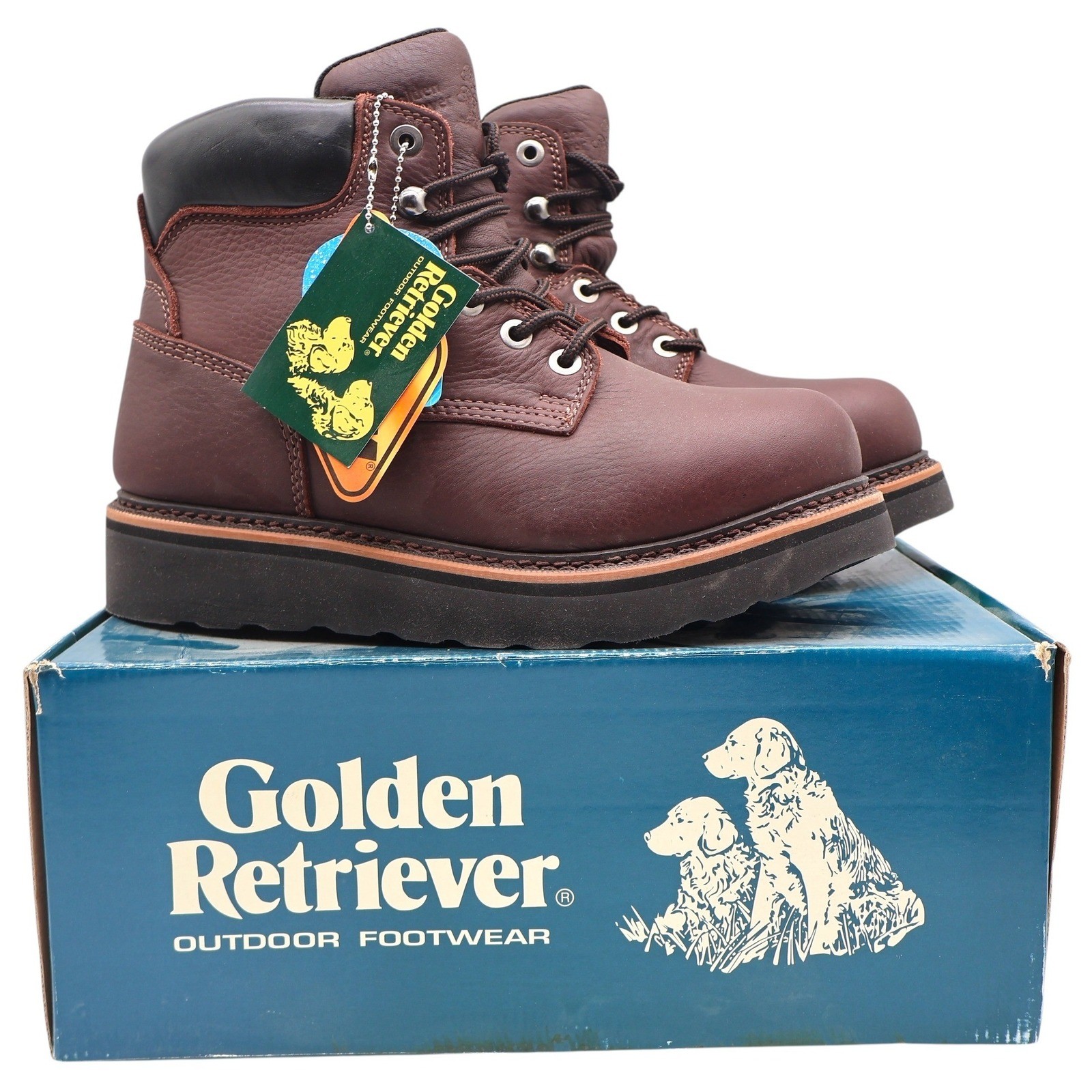 Botas de Trabajo Golden Retriever Para Hombres 9 Impermeables Cuero Marrón 6" Suela de Cuña 2901