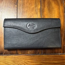 Vtg Buxton Black Leather Clutch Envelope Wallet Kiss Lock Coin Purse 70s  80s DSN