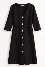 Mango Linen Blend Belted Button Front Dress Black Size L Resort Vacation