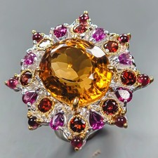 14 ct jewelry Natural Citrine Quartz Ring 925 Sterling Silver Size 9 /R442234
