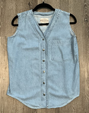 Denim Republic Women's Button Up Sleeveless Denim Shirt Top Size Small