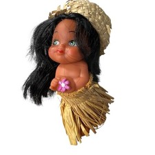 Vintage Hula Girl Dashboard Doll Hawaiian Souvenir Grass Skirt Hong Kong 5.5"