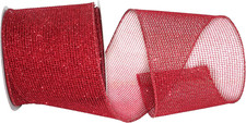 Glitter Web Mesh Metallic Wired Edge Ribbon, 4 Inch X 10 Yards, Red