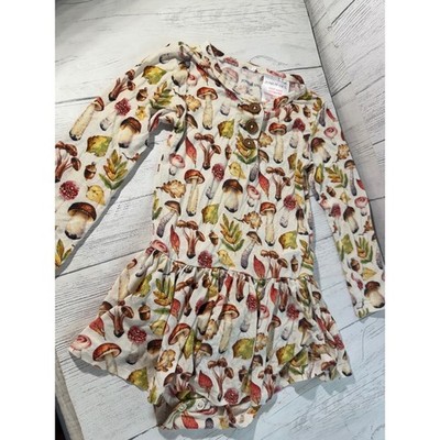 Posh Peanut Long Sleeve Ruffle Romper Mushroom Print Size 2T