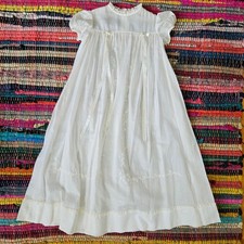 Vintage Infant Baptism Long Gown Antique White Baby Embroidered Ribbon