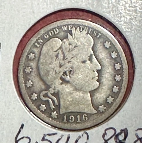 1916D US Barber SILVER Quarter "Denver" Mint! Very Good! Old US Coin!