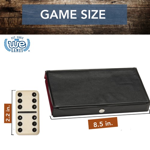 WE Games DOUBLE 6 piastrelle colore avorio domino con punti neri in custodia vinile nero - Foto 10 di 11