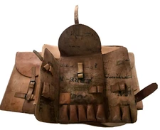 French Vintage WW2 Era Army Military Surplus Leather Messenger Bag Tool Supplies