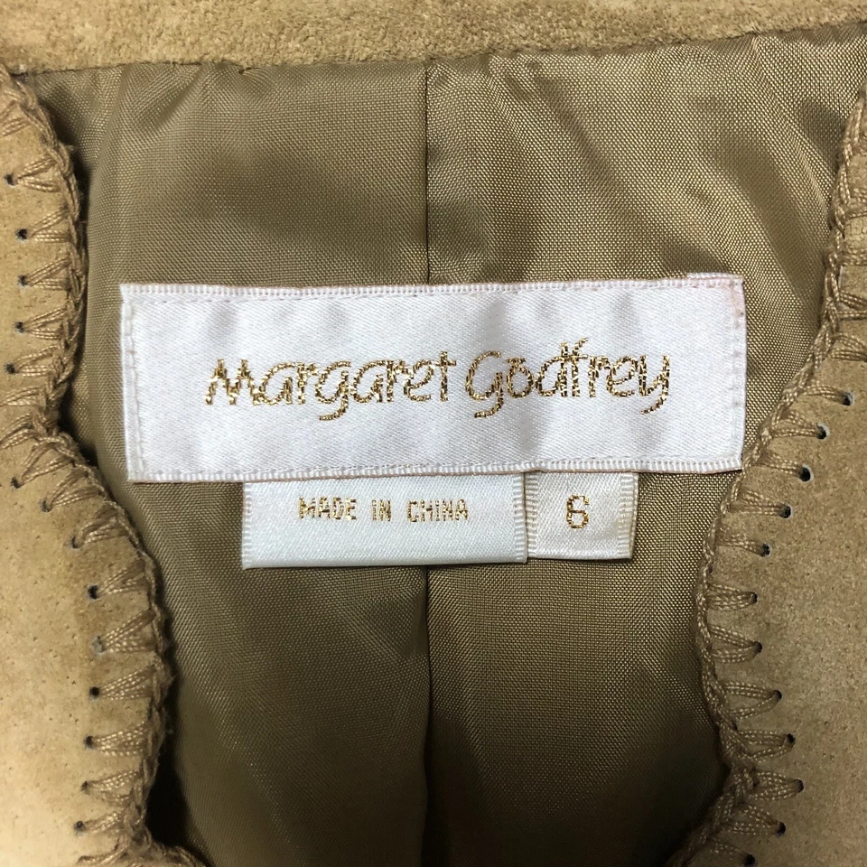 Винтажная бежевая замшевая/кожаная куртка Margaret Godfrey с волнистой отделкой размер 6 - Изображение 3 из 4