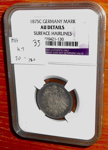 1875-C AU with details Germany silver mark in NGC holder
