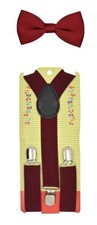 Kids Boys Girls Burgundy Adj Pre-Tied Bow Tie Burgundy Adj Y-Back Suspenders-New