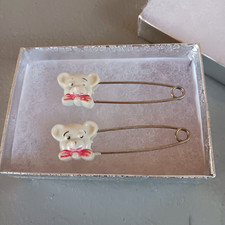 Vintage Gerber Teddy Bear Diaper Pin Set of Two Red Bow