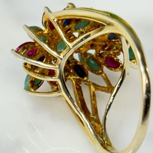 Vtg Sterling Silver 925 Gold Vermeil Stauer Sapphire Ruby Jadeite Ring Size 8.5 - Picture 6 of 14