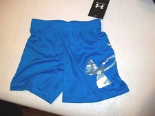 New Under Armour sz 2T solid turquoise blue large logo boys elastic waist shorts
