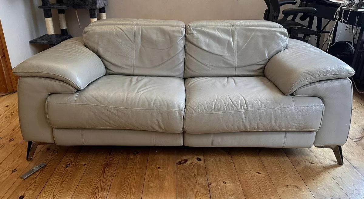 DFS Grey Leather Sofa Caldo Electric Recliner 2 Seater with USB