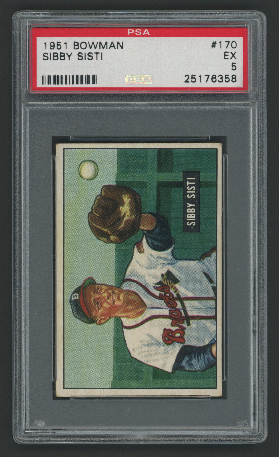 1951 Bowman 170 Sibby Sisti Boston Braves PSA 5 Vintage Baseball Card view 1