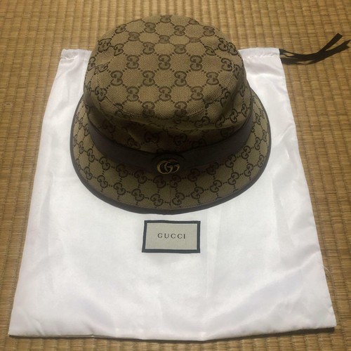 GUCCI GG Pattern Canvas Fedora Hat Size 
