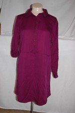 Womens PURPLE MAGENTA L/S SHIRT DRESS Loose Fit BUTTON DOWN FRONT Pockets M 8-10