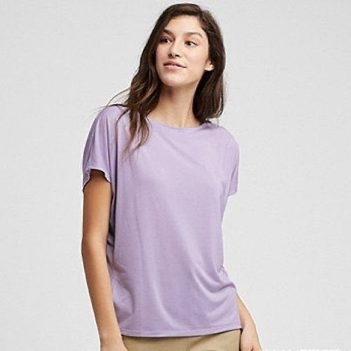 Uniqlo Uni Qlo Women Drapw Boat Neck Short Sleeved T Shirt Light Purple  Large | eBay
